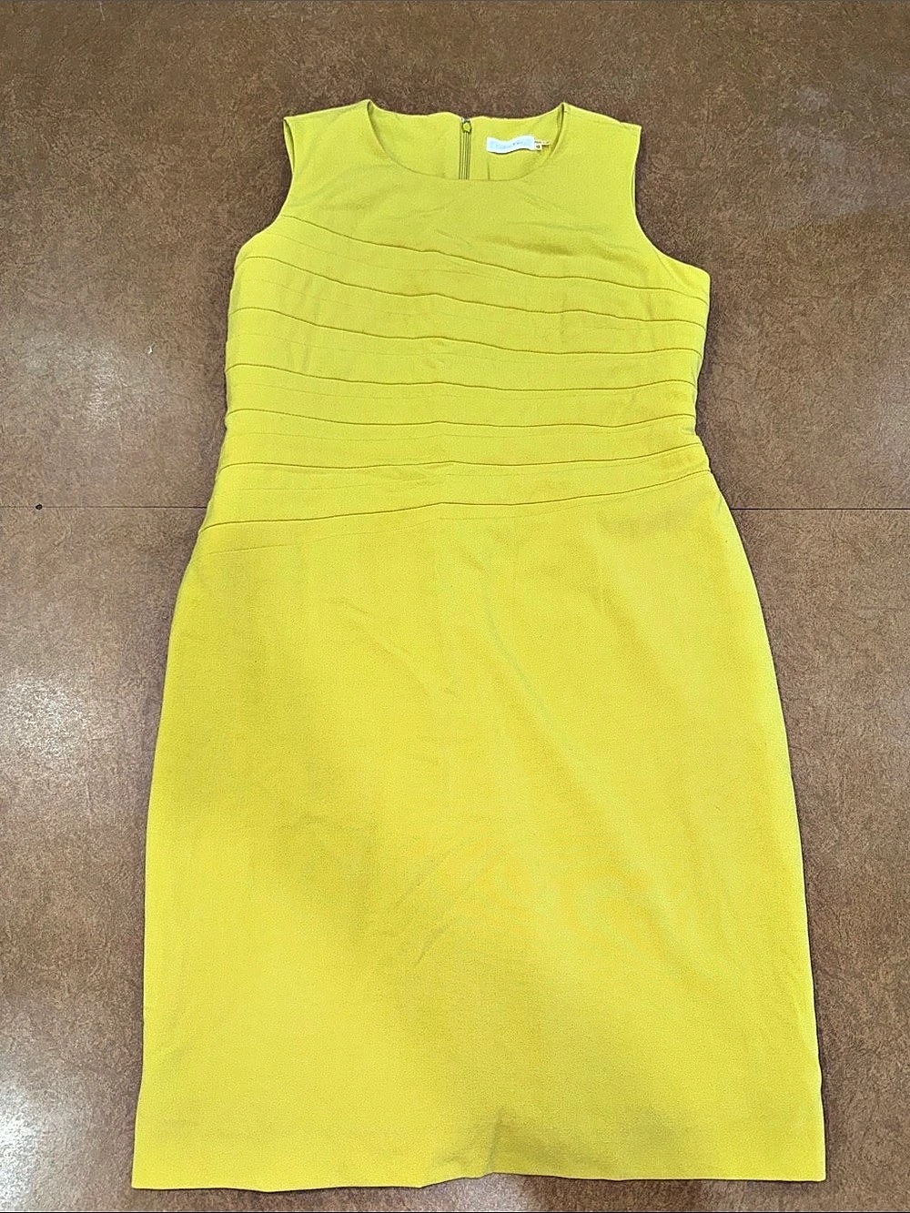Calvin Klein Pleated Mini Dress in Lime Yellow Size 12 Like New